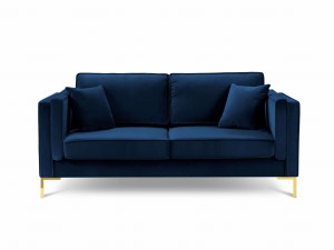 Sofa 2-osobowa Luis ciemno niebieski aksamit na złotych nóżkach