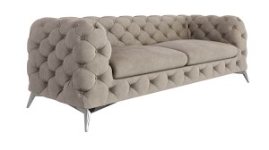 Obszerna pikowana sofa 2,5-osobowa Chesterfield Chloe zimny beż