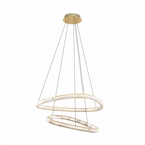Złota lampa wisząca kryształowy ring podwójny Athesa