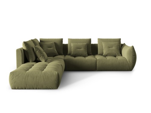 Duża modułowa sofa narożna Bloom velvet oliwkowa P/L