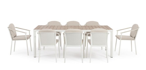 Ogrodowy zestaw jadalniany Ulises piaskowy stół + 8 krzeseł