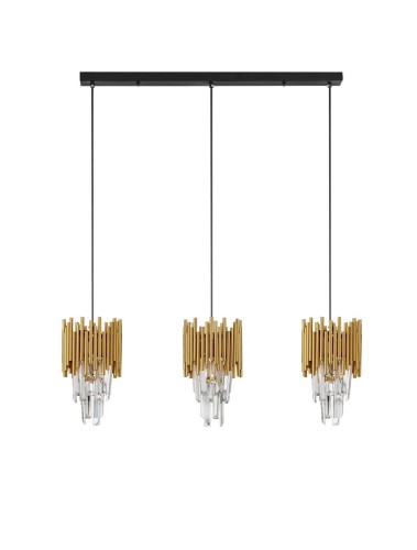 Lampa wisząca PELAVRO 3 złota z kryształkami