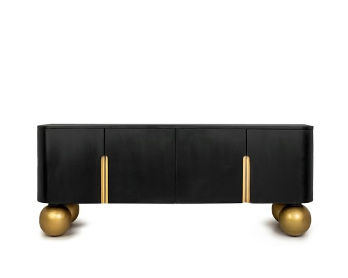 Szafka RTV ORGANIC czarno-złota / drewno mango MaMaison