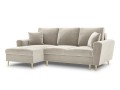 Rozkładana sofa narożna Kyoto beżowa / złote nóżki P/L