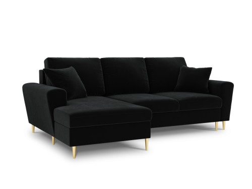 Rozkładana sofa narożna Kyoto czarna / złote nóżki P/L