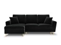Rozkładana sofa narożna Kyoto czarna / złote nóżki P/L