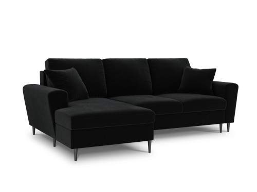 Rozkładana sofa narożna Kyoto czarna / czarne nóżki P/L