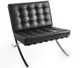 Fotel z Podnóżkiem czarna skóra naturalna pikowany Prestige