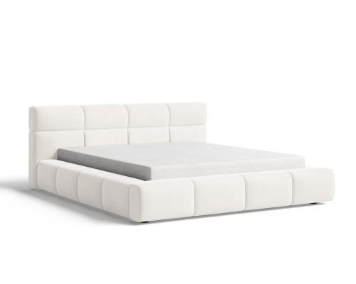 Łóżko tapicerowane z pojemnikiem Sleek jasnobeżowe