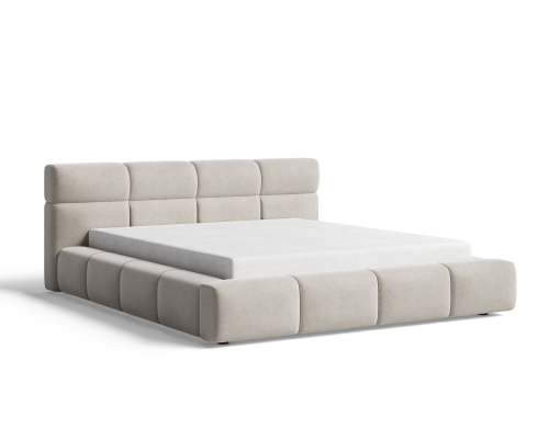 Łóżko tapicerowane z pojemnikiem Sleek beżowe