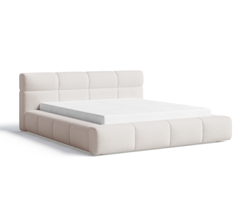 Łóżko tapicerowane z pojemnikiem Sleek boucle beżowe