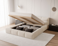 Łóżko tapicerowane z pojemnikiem Sleek boucle beżowe