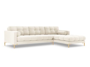 Narożna sofa pikowana Bali aksamit beżowa na złotych nóżkach