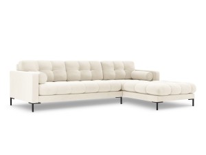 Narożna sofa pikowana Bali aksamit beżowa na czarnych nóżkach