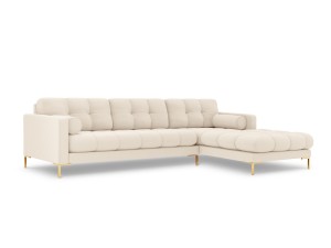 Narożna sofa pikowana Bali strukturalna beżowa na złotych nóżkach