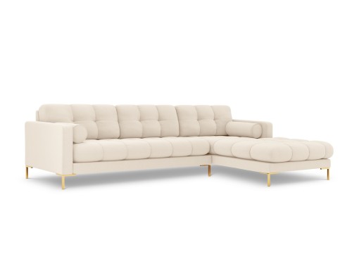Narożna sofa pikowana Bali strukturalna beżowa na złotych nóżkach