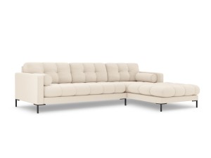 Narożna sofa pikowana Bali strukturalna beżowa na czarnych nóżkach