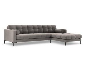 Narożna sofa pikowana Bali aksamit szara na czarnych nóżkach