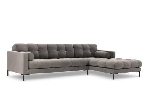 Narożna sofa pikowana Bali aksamit szara na czarnych nóżkach