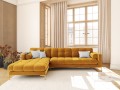 Narożna sofa pikowana Bali żółty aksamit na złotych nóżkach