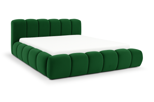 Łóżko tapicerowane z pojemnikiem Bubbly Jupiter butelkowa zieleń