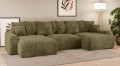 Sofa narożna U z funkcją spania Meva oliwkowy szenil