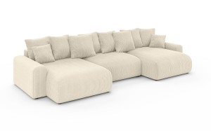 Sofa narożna U z funkcją spania Meva kremowy welur