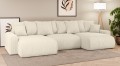 Sofa narożna U z funkcją spania Meva kremowy welur