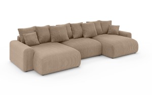 Sofa narożna U z funkcją spania Meva welur w kolorze capuccino