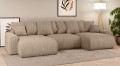 Sofa narożna U z funkcją spania Meva welur w kolorze capuccino