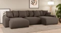Sofa narożna U z funkcją spania Meva brązowy szenil