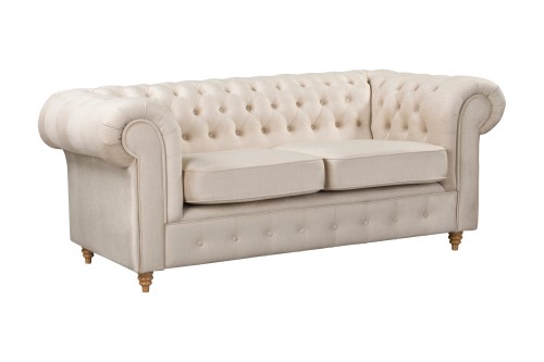 Sofa 2 os. klasyczna Chesterfield Wellington beżowa