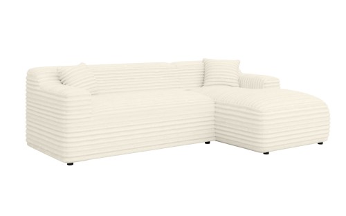 Nowoczesna narożna sofa Rumi w kremowej tkaninie