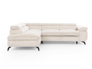 Rozkładany narożnik z regulowanym zagłówkiem Valentin sztruks kremowy