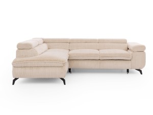 Rozkładany narożnik z regulowanym zagłówkiem Valentin sztruks jasny beż