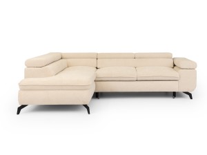 Rozkładany narożnik z regulowanym zagłówkiem Valentin tkanina strukturalna jasny beżowy