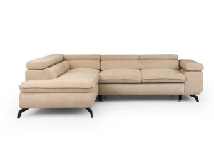 Rozkładany narożnik z regulowanym zagłówkiem Valentin tkanina strukturalna beżowy