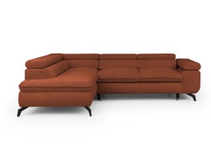 Rozkładany narożnik z regulowanym zagłówkiem Valentin tkanina strukturalna terakota