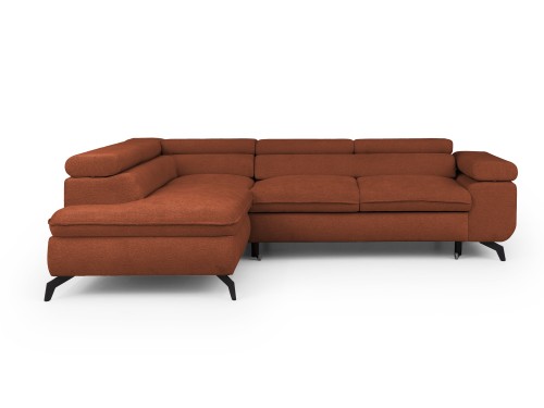 Rozkładany narożnik z regulowanym zagłówkiem Valentin tkanina strukturalna terakota