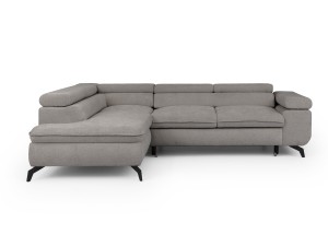 Rozkładany narożnik z regulowanym zagłówkiem Valentin tkanina strukturalna jasny szary