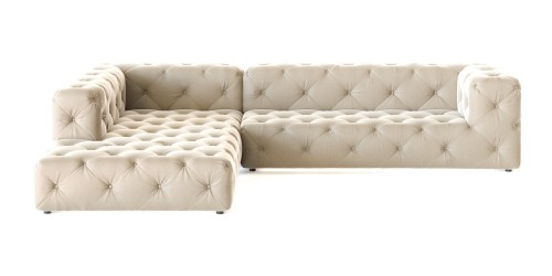 Elegancka Sofa narożna Cos z pikowaniami aksamit beżowa