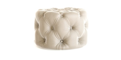 Elegancka pikowana pufa okrągła Cos aksamit beżowa