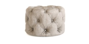 Elegancka pikowana pufa okrągła Cos tkanina strukturalna beżowa