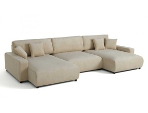 Duży narożnik U z funkcją spania beżowy sztruks