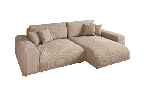 Duża sofa narożna z funkcją spania Mana tkanina w kolorze cappuccino
