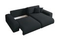 Duża sofa narożna z funkcją spania Mana czarna tkanina welurowa
