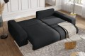 Duża sofa narożna z funkcją spania Mana czarna tkanina welurowa