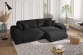 Duża sofa narożna z funkcją spania Mana czarna tkanina welurowa