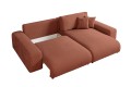 Duża sofa narożna z funkcją spania Mana w welurowej tkaninie ceglastego koloru