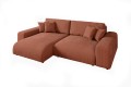 Duża sofa narożna z funkcją spania Mana w welurowej tkaninie ceglastego koloru